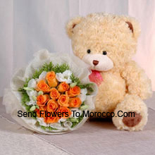 11 Orange Roses with Cute Teddy Bear